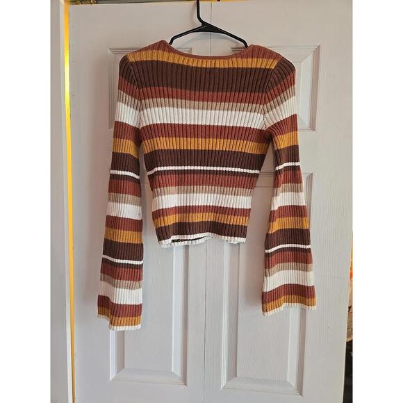 Holister  Knit Crop ribbed Sweater Tank Retro Flare Arms Medium Stripes - Picture 6 of 6